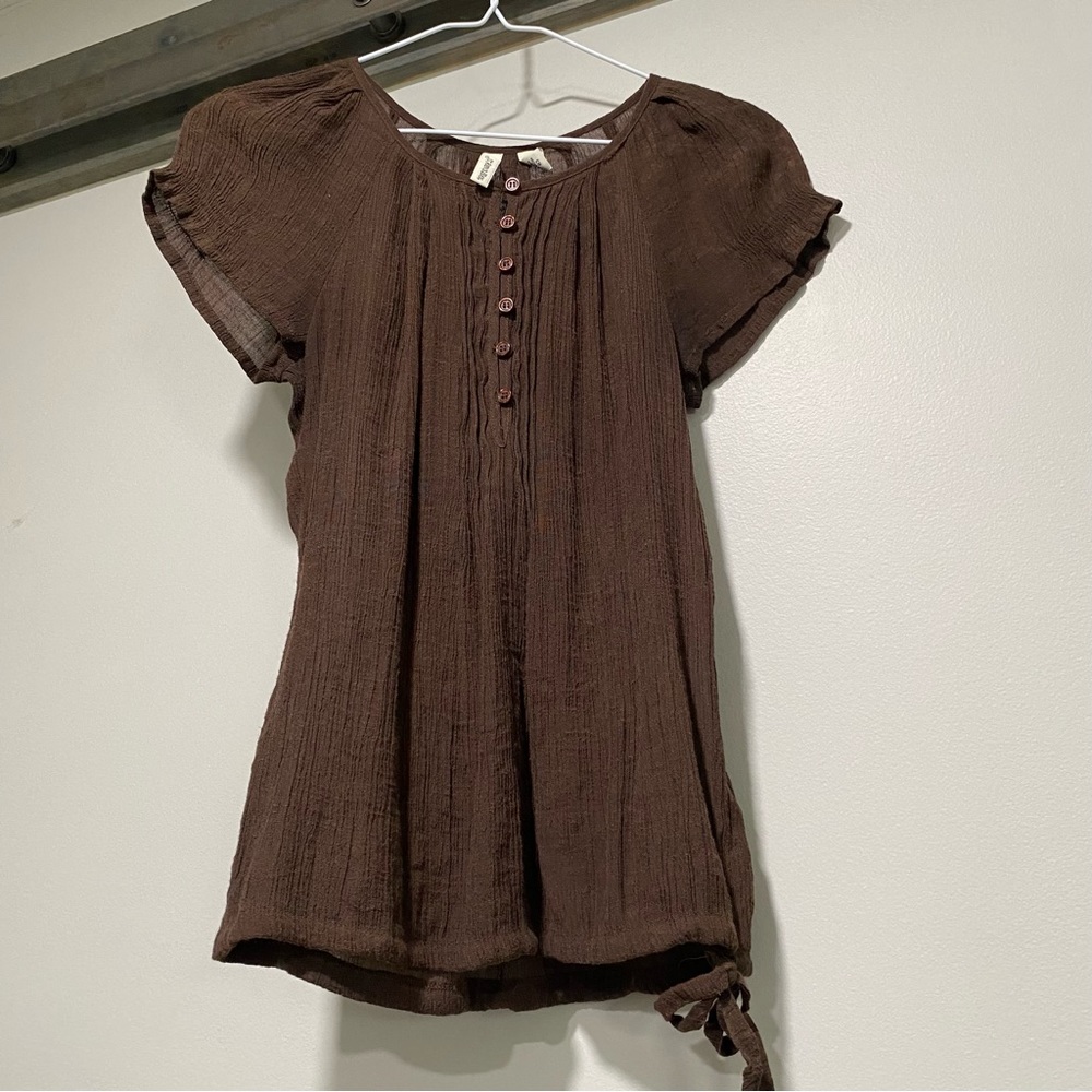 Brown babydoll top button down coquette Cottagecore blouse